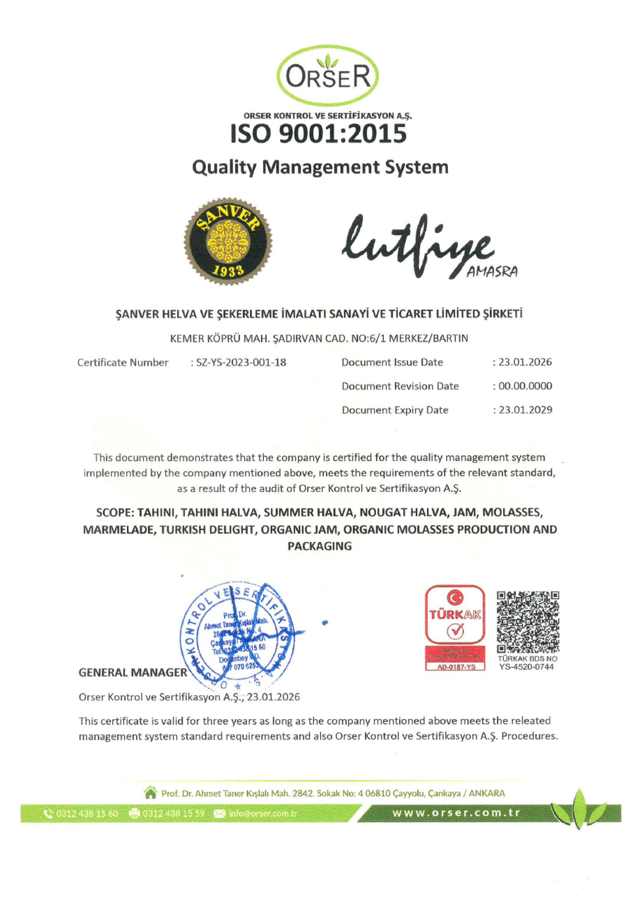 ISO 9001:2015 sertifikası